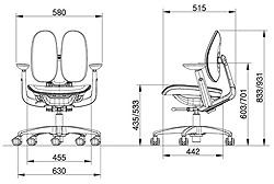 Габариты кресел Kids ai-50 Mesh с газ-патроном Дуалиндр