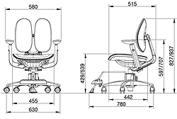 Габариты кресел Kids ai-50 Mesh с подставкой для ног