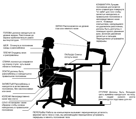 Рекомендации по эргономичной организации сидячего рабочего места