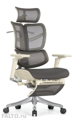 Серое сетчатое кресло Falto Fly 2 с выдвигаемой подножкой