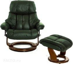 Зеленое кожаное кресло реклайнер