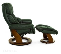 Зеленое кожаное кресло реклайнер