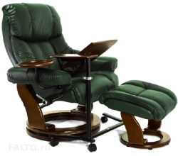 Зелёное кожаное кресло реклайнер