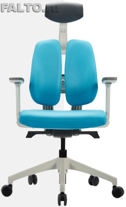Кресло с умной спинкой DUO 2.0 (пластик: белый, обивка: голубая ткань)